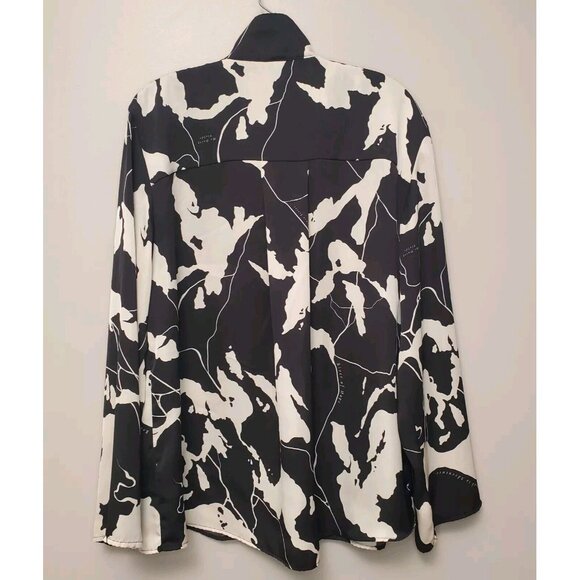 H&M Womens Blouse Size Medium Black Ivory Map Print Relaxed Oversize Boho Top - Picture 11 of 15